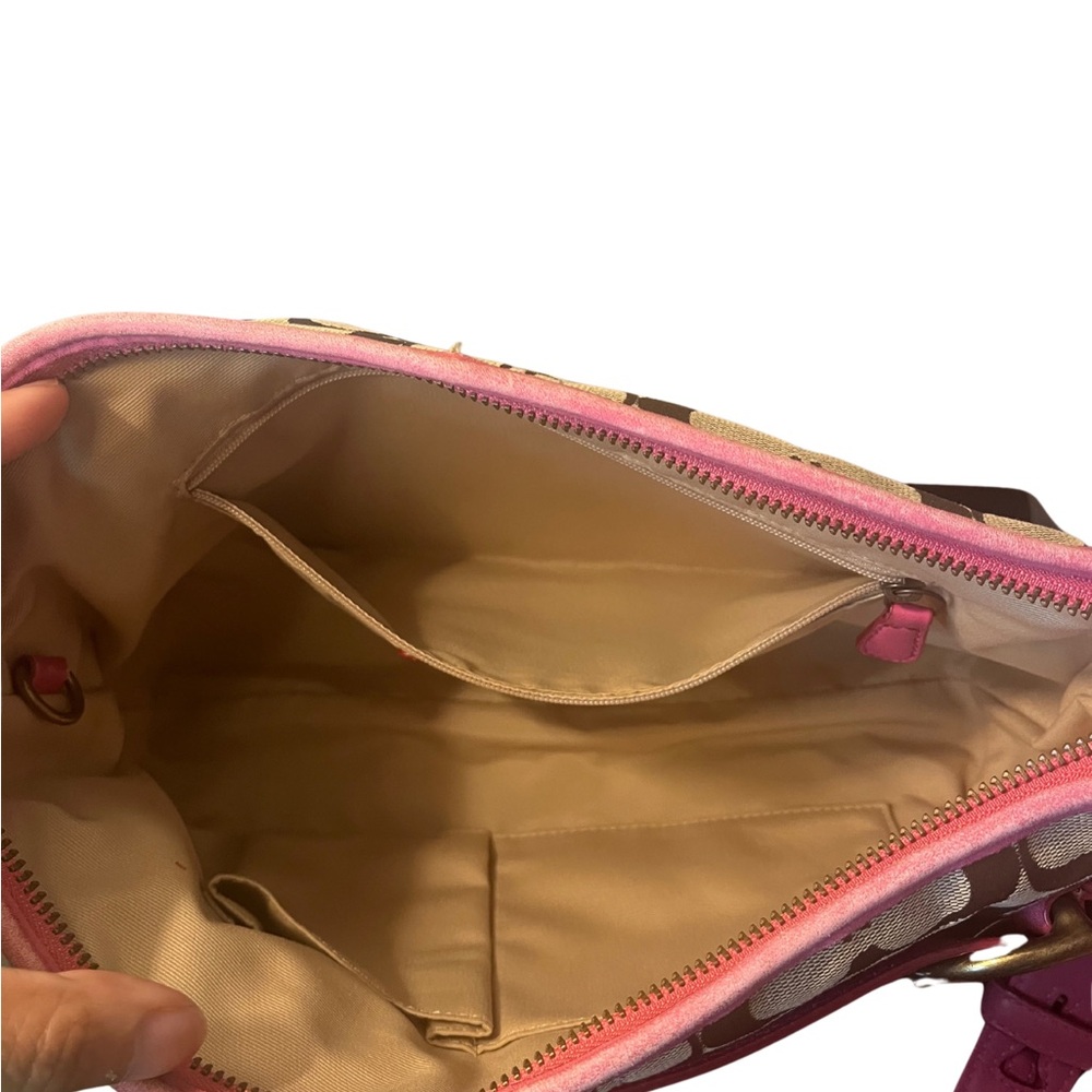 Coach Pink Signature Khaki Canvas Leather Shoulder Bag - Picture 12 of 13